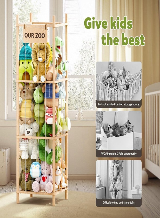 Dayacoco Stuffed Animal Storage, Wood Stuffed Animals Organizer Holder Zoo, Extra Large Capacity Stuff Storage with Elastic Band and Net for Nursery Kids Play Room Bedroom (Pine wood) - Image 4